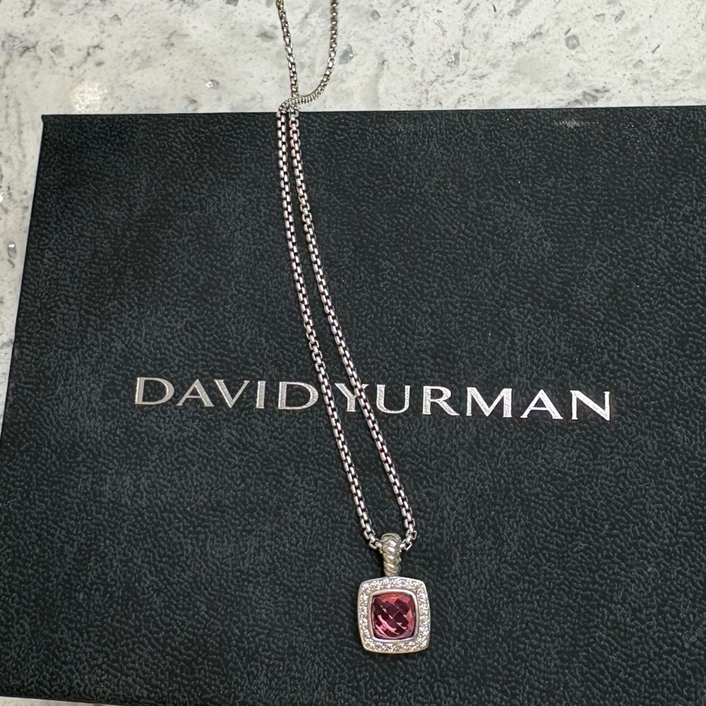 David Yurman Sterling and Pink Tourmaline Albion Pendant Necklace 12mm